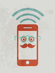 Image showing Mobile phone wearing glasses. Geek concept.