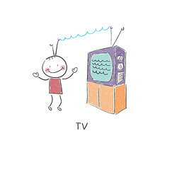 Image showing TV and man