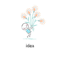 Image showing A man holding a bouquet of light bulbs. Concept ideas.