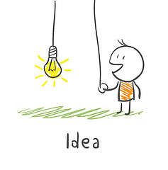 Image showing A person includes a light bulb. The concept of the idea. Illustr