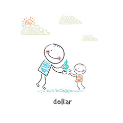 Image showing Man giving dollars. Illustration.