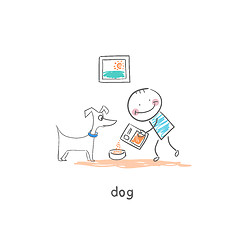 Image showing A man feeds the dog. Illustration.