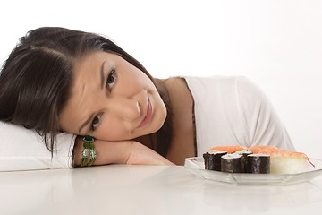 Image showing Woman with sushi