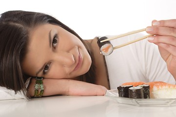 Image showing Woman with sushi