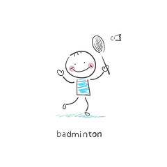 Image showing Man playing badminton. Illustration.