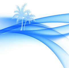 Image showing Palm trees and abstract waves of the sea.