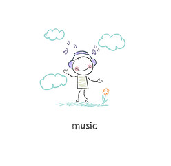 Image showing A man listens to music. Illustration.