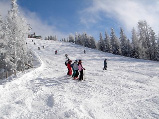 Image showing Skiers on lanscape