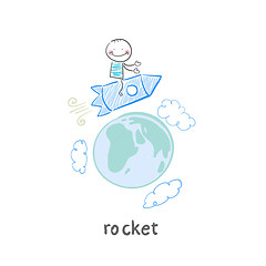 Image showing A man on a rocket