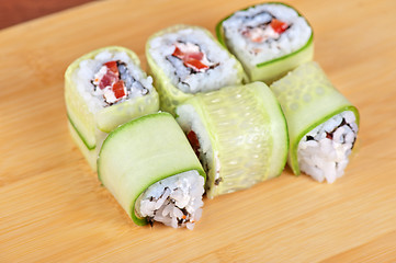 Image showing cucumber sushi rolls