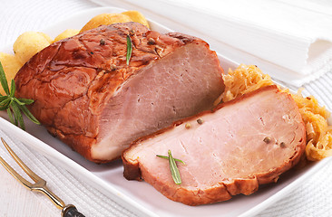 Image showing Pork loin on white plate
