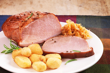 Image showing Pork loin on white plate