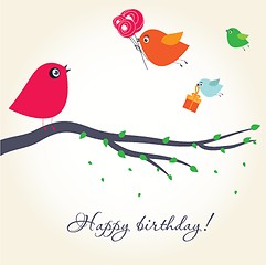 Image showing Cute greetings card with birds on a swing