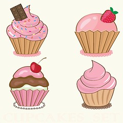 Image showing Set Cute vector background with small cupcake