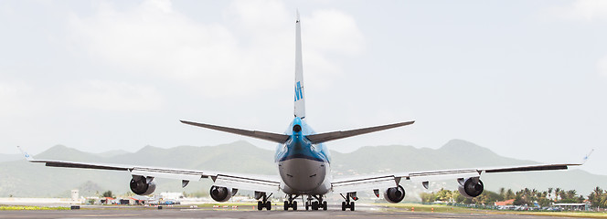 Image showing ST MARTIN, ANTILLES - JULY 19, 2013: Boeing 747 aircraft on ther