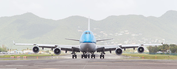 Image showing ST MARTIN, ANTILLES - JULY 19, 2013: Boeing 747 aircraft on ther