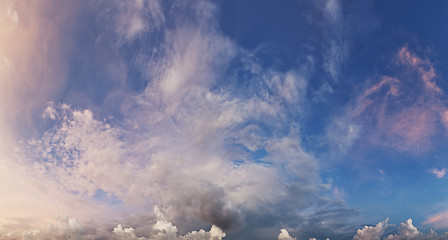 Image showing Blue sky background. Panorama with beautiful clouds