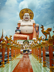 Image showing Big laughing Buddha statue. Wat Plai Laem, Samui, Thailand