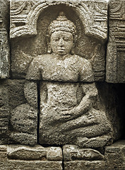 Image showing Medieval carving - Buddha. Borobudur temple.