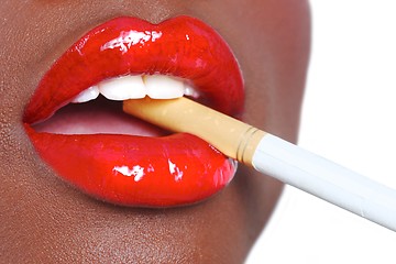 Image showing Beautiful Lips of a Woman With A Cigarette