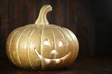 Image showing Halloween Pumpkin on Wood Grunge Rustick Background