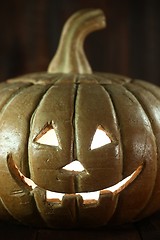 Image showing Halloween Pumpkin on Wood Grunge Rustick Background