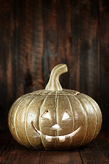 Image showing Halloween Pumpkin on Wood Grunge Rustick Background