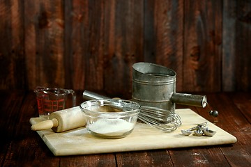 Image showing Bread Baking Ingredients on a Wooden Background