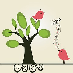 Image showing Vector cute floral spring birds illustration