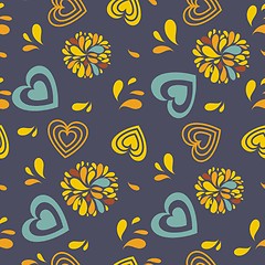 Image showing Seamless pattern with hearts and flowers