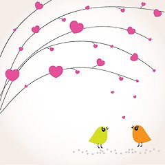 Image showing Cute greetings card with birds on a swing