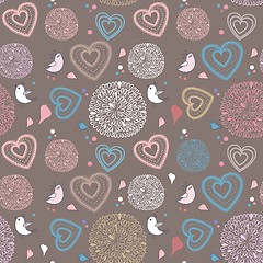 Image showing Seamless pattern with hearts and flowers