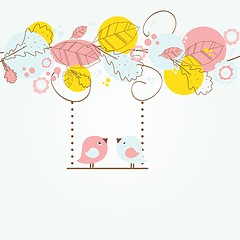 Image showing Cute greetings card with birds on a swing