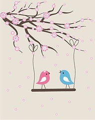 Image showing Vector cute floral spring birds illustration