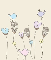 Image showing Cute greetings card with birds on a swing