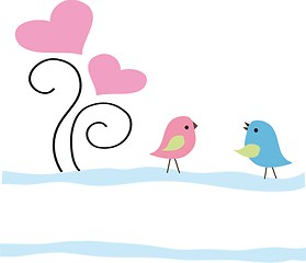 Image showing Cute greetings card with birds on a swing