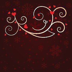 Image showing Christmas background with holly berry leaves on dark green background