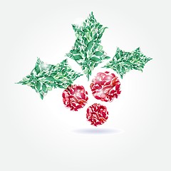 Image showing Christmas background with holly berry leaves on dark green background