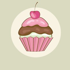 Image showing Birthday card with cherry cupcake.