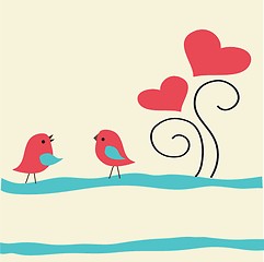 Image showing Cute greetings card with birds on a swing