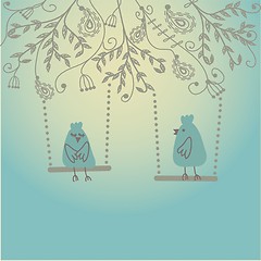 Image showing Cute greetings card with birds on a swing