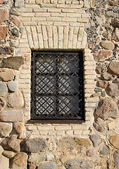 Image showing window iron protect bar retro brick stone house 