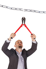 Image showing Concept of management - Boss with boltcutters