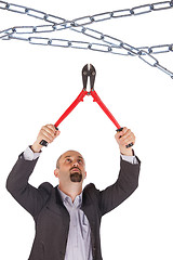 Image showing Concept of management - Boss with boltcutters