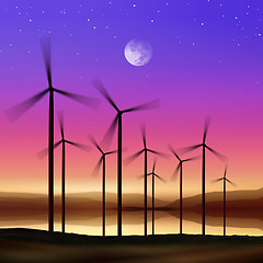 Image showing wind turbines at night