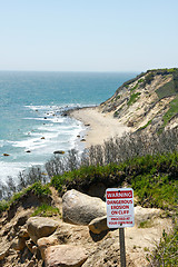 Image showing Mohegan Bluffs Warning Sign