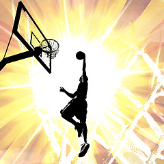 Image showing Fiery Basketball Slam Dunk