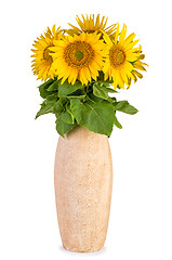 Image showing Sunflowers in ceramic vase