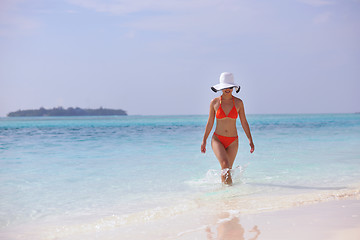 Image showing beautiful girl on beach have fun