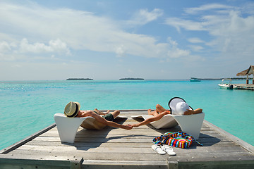 Image showing happy young couple have fun on beach